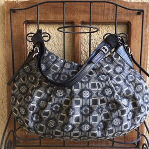 COBO Internazionale‎ Black and Silver Crossbody Hand Bag Canvas & Leather